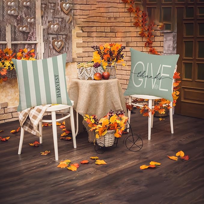 Fall Decor - Fall Pillow Covers 18x18 Set of 4, Thanksgiving Decorations Autumn Cushion Case for Couch