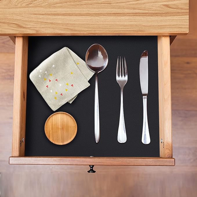 HooTown Shelf Liner Kitchen Cabinet Drawer Mats 23.6 Inch Wide x 78.7 inches Long, Non Slip EVA Plastic Water Resistant Pad for Bathroom Drawers,Shoe Shelves, Under Sink, Black