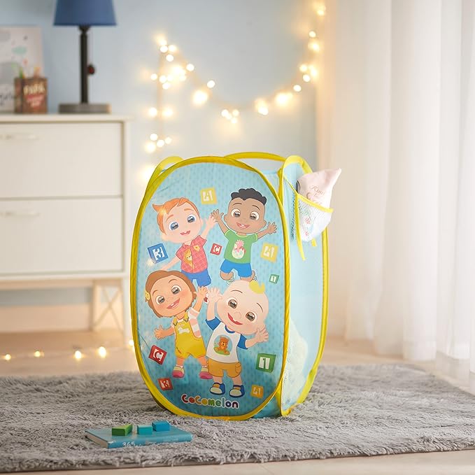 Idea Nuova Cocomelon Pop Up Hamper with Durable Carry Handles, 21'' H x 13.5'' W X 13.5'' L
