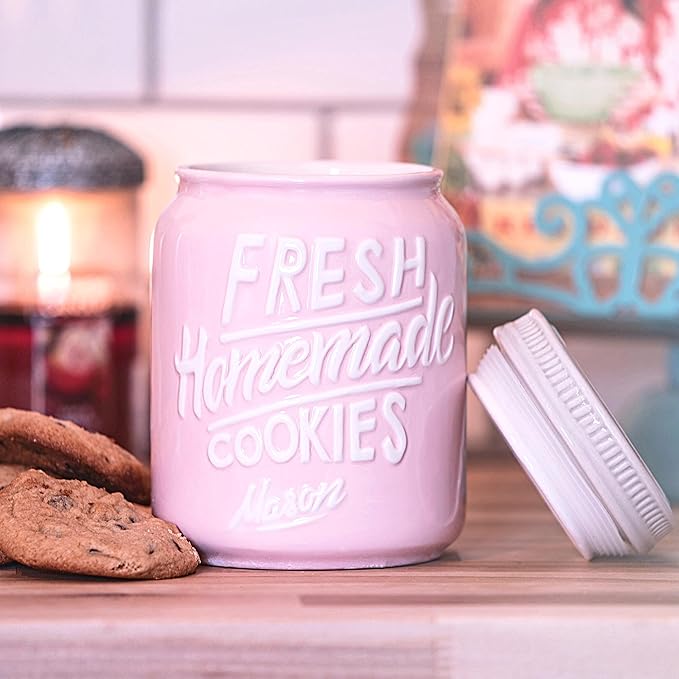 Mason Jar Kitchen Accessories Set - Ceramic Jar with Lid, Measuring Cups & Spoons, Utensil Holder for Stove, and Sponge Holder Ceramic - Vintage Utensil Rest & Condiment Shakers (Pink, 17-Pieces)