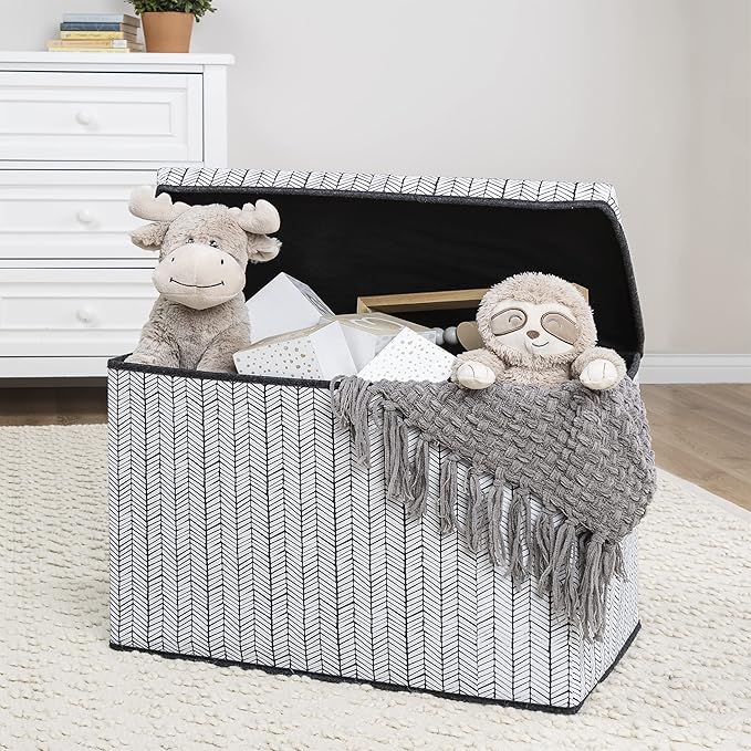 Sammy & Lou Collapsible Felt Soft Toy Box Toy Chest for Toddlers Toy Storage Organizer with Handles and Hinged Lid, 22 x 14.5 x 15 inches, Herringbone