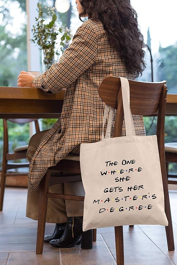 Masters Degree Gift for Grad Student - MBA Gifts - Grad Student Graduation Gift for Best Friend Daughter Cousin Sister - The One Where She Gets Her Master's Degree - Shoulder Bag Shopping Bag Tote Bag