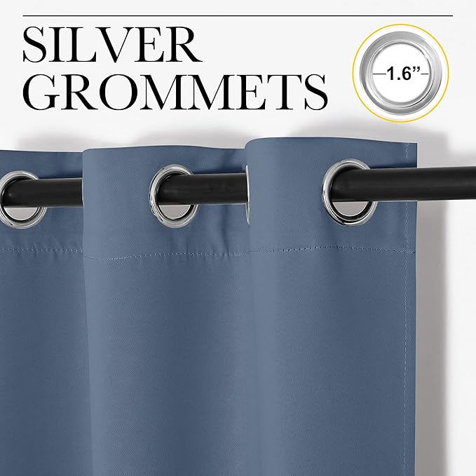 NICETOWN Short Curtains for Kitchen, Stone Blue, 1 Pair, 42 inches Wide by 78 inches Long, Thermal Insulated Solid Grommet Blackout Window Treatment Curtain Panels for Loft, Cafe