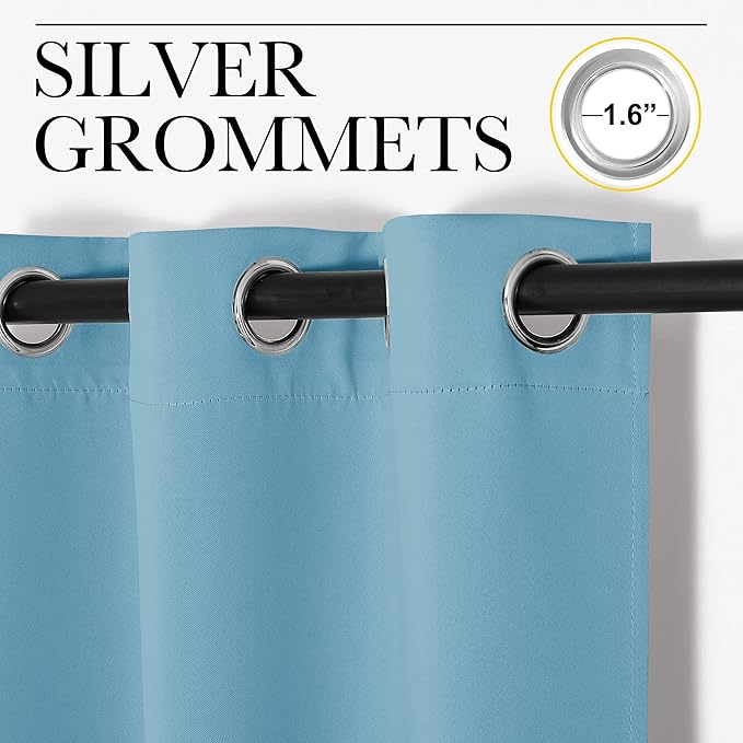 NICETOWN Thermal Insulated Curtains Blackout Draperies, Window Treatment Solid Grommet Room Darkening Drape Panels for Bedroom (Teal Blue, Set of 2, 29 by 45 inches Long)