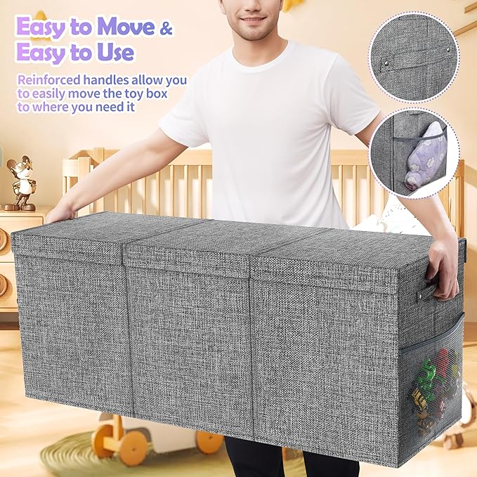 Extra Large Toy Box, Collapsible Sturdy Kids Toy Chest for Boys, Girls, Kids, 41"x14"x16"Toy Storage Organizer Toddler Storage Bins with Lids, Toy Box basket for Living Room, Bedroom, Nursery, Gray