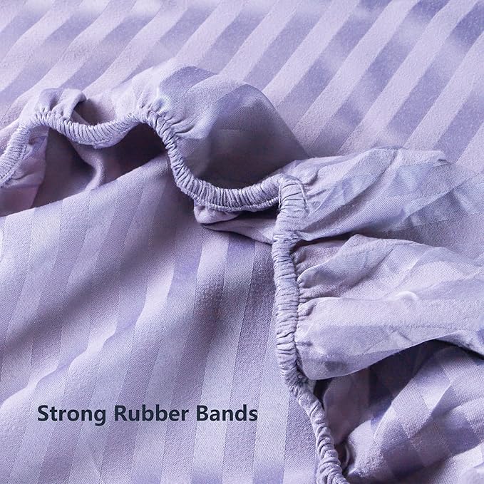 Twin Comforter Set with Sheets, 5 Pieces Super Soft Twin Bed in a Bag, All Season Solid Color Kids Bedding Set Neutral for Boys & Girls, Purple Striped