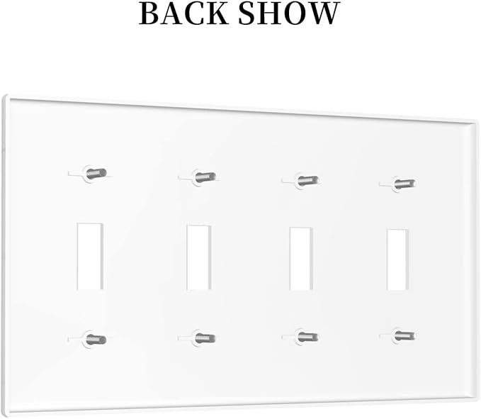 Marble Grey Wall Plate Decorative Light Switch Cover 4-Gang Quad Toggle Faceplate for Bathroom Farmhouse Kitchen Bedroom White