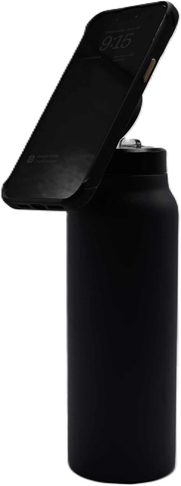 Magnetic Ring Top Insulated Stainless Steel Water Bottle with Phone Holder, 360° Rotation, Portrait/Landscape Modes, Black (Black), TC0023
