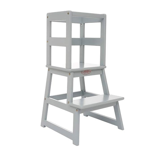 SDADI Kids Kitchen Step Stool Holds up to 150 Pounds with Safety Rail, Wide Platform Design, 4 Anti Slip Strips for 18 to 36 Months Old, Gray