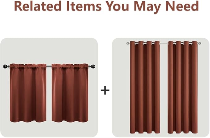 Mrs.Naturall 45 Inch Length Kitchen Curtains Set of 2 Panels Blackout Room Darkening Light Blocking Curtains for Living Room Bay Windows Rust Terracotta 34x45 Inches Long