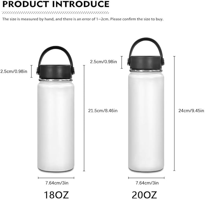 Magic Princess Teens Water Bottle 20 oz Insulated Water Bottle Afro American Stainless Steel Metal Flask Wide Mouth Bottle for Sports, Office, Travel Cup Keep Water Cold or Warm