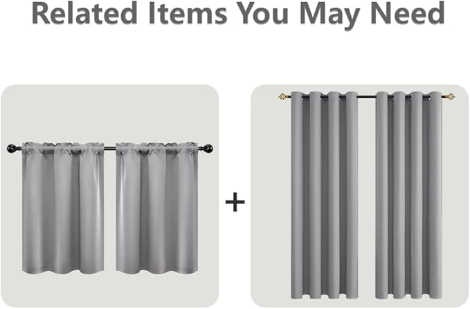 Mrs.Naturall Short Curtains for Small Windows,45 Inch Length Grommet Bathroom Kitchen Blackout Curtains,Light Grey