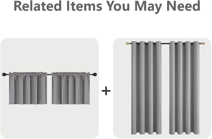 Mrs.Naturall Short Curtains for Small Windows,45 Inch Length Grommet Bathroom Kitchen Blackout Curtains,Light Grey