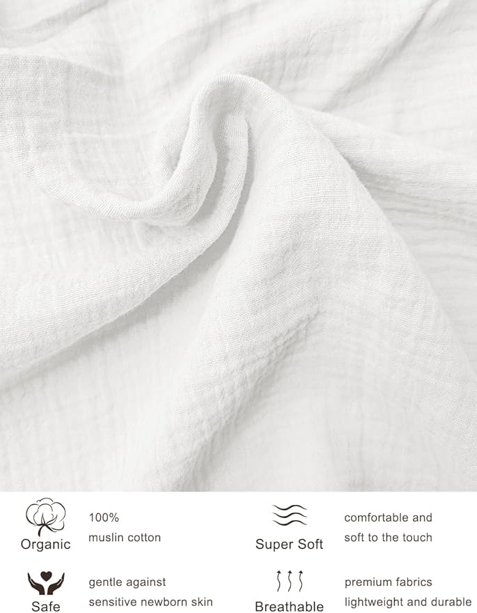 39"x27" Pack and Play Sheets for Baby Boys and Girls, White Neutral Muslin Cotton Small Pack n Play Mattress Pad Cover, 39"x27" Soft and Breathable Baby Sheets for Pack and Play (46P-12)