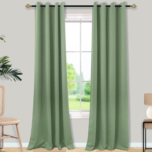 Mrs.Naturall Sage Green Grommet Blackout Curtains for Bedroom 52x96 Inch Length