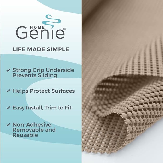 HOME GENIE Drawer Shelf and Cabinet Liner, Durable with Strong Grip, 17.5 Inch x 20 FT, Non Adhesive Liners Protect Kitchen Cabinets and Cupboard, Bathroom Drawers and Shelves, Desks, Light Taupe