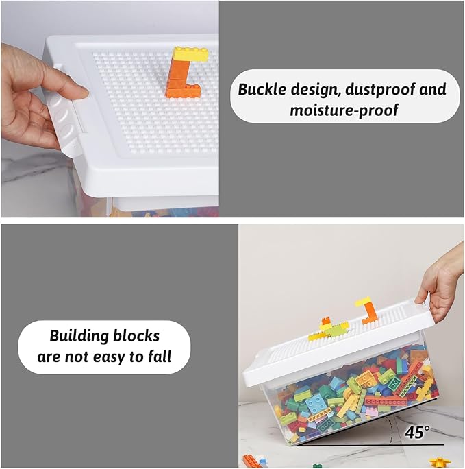 loobuu Plastic Storage Bins with Lids - 3 Set Stackable Arts Crafts Organizer Box with Removable Divided Tray &Compatible Building Baseplate,Toy Chest Containers for Bricks -White