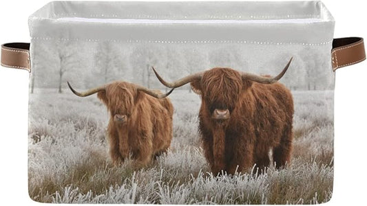 Scottish Highland Cow Storage Basket Fabric Storage Bin Baskets Bull Farmhouse Funny Animal Foldable Storage Boxes Bag for Baby Cloth Dog Toy Book Storage Cubes Shelf Closet Basket 16×12×8 Inches