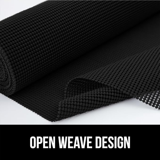 Gorilla Grip powerGRIP Drawer Shelf and Cabinet Liner, Thick Strong Hold, Non-Adhesive Liners Protect Kitchen Cabinets and Cupboard, Bathroom Drawers, Easy Install, Breathable Mat, 24" x20', Black