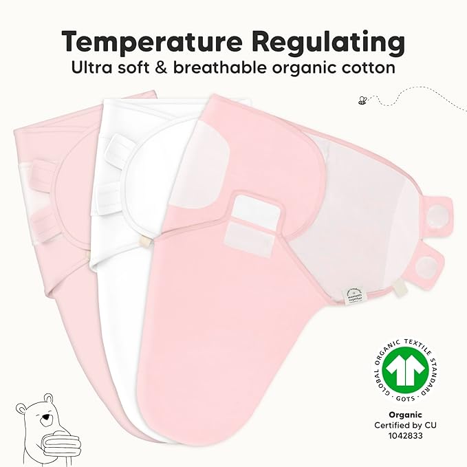 3-Pack Organic Baby Swaddle Sleep Sacks - Newborn Swaddle Sack, Ergonomic Baby Swaddles 0-3 Months, Swaddles for Newborns, Baby Sleep Sack, Baby Swaddle Blanket Wrap, Baby Essentials (Candy)