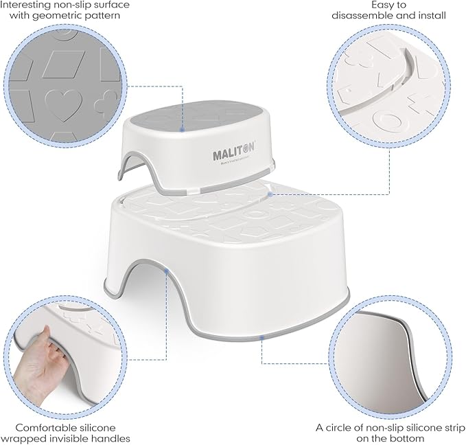 Maliton 2 Step Stool for Toddlers, Baby Kids Step Stool for Bathroom Sink, Anti-Slip Child Stool for Safety, Step Stool for Kids Toilet Potty Training, 2 Pack