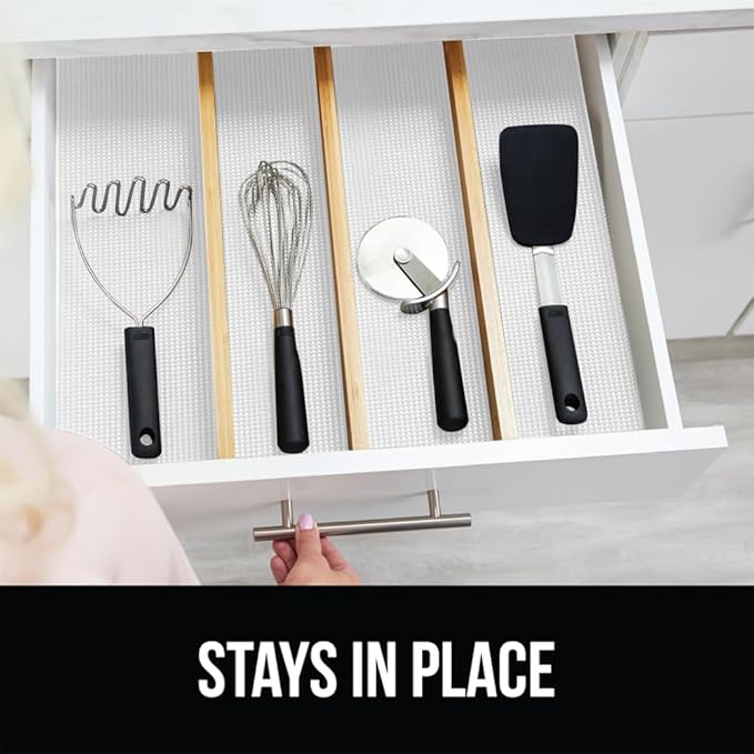 Gorilla Grip powerGRIP Drawer Shelf and Cabinet Liner, Thick Strong Hold, Non-Adhesive Liners Protect Kitchen Cabinets and Cupboard, Bathroom Drawers, Easy Install, Breathable Mat, 20" x10' Snow White