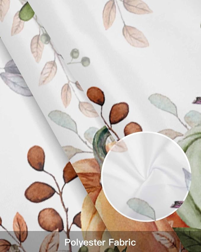 Fall Thanksgiving Kitchen Curtains Valances for Windows Autumn Pumpkins Eucalyptus Leaves Rod Pocket Window Treatment for Kitchen /Living Room/Bedroom/ Bathroom, 42" X 18", Blue Sage Green Orange