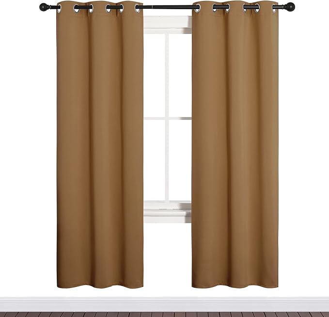NICETOWN Sleek Blackout Curtains 72 inches Length for Windows, Noise Reducing and Block Draft Panels for Door Doorway Laundry Office Luxury Decor Theme (2 Panels, Gold Brown, W34 x L72 -Inch)