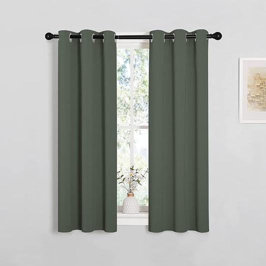 NICETOWN Blackout Curtain Panels for Kitchen, Dark Mallard, 1 Pair, 29 x 40 inches, Thermal Insulated Solid Grommet Top Blackout Draperies/Drapes for Small Window