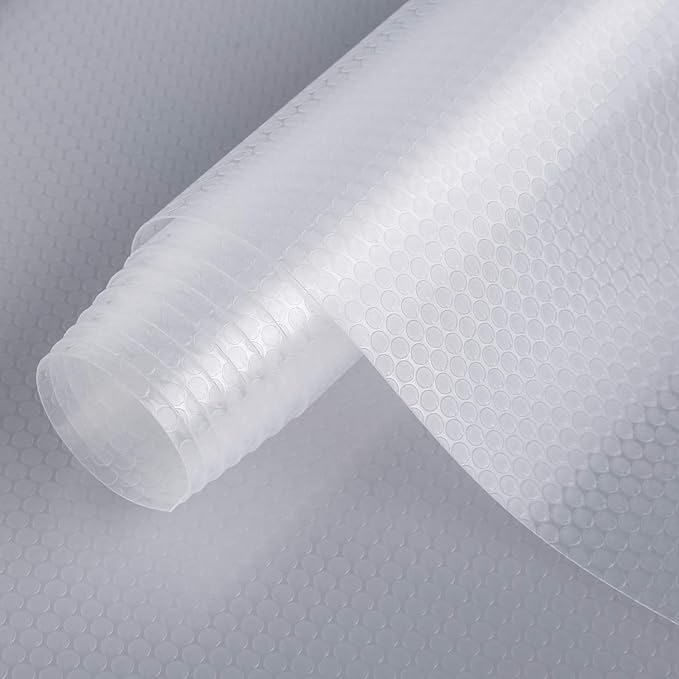 HooTown Shelf Liner Kitchen Cabinet Drawer Mats 45.2 Inch Wide x 16.4 Long, Non Skid EVA Plastic Easy Clean Protector Cover for Counter Top, Desk, Table, Showcase, Clear