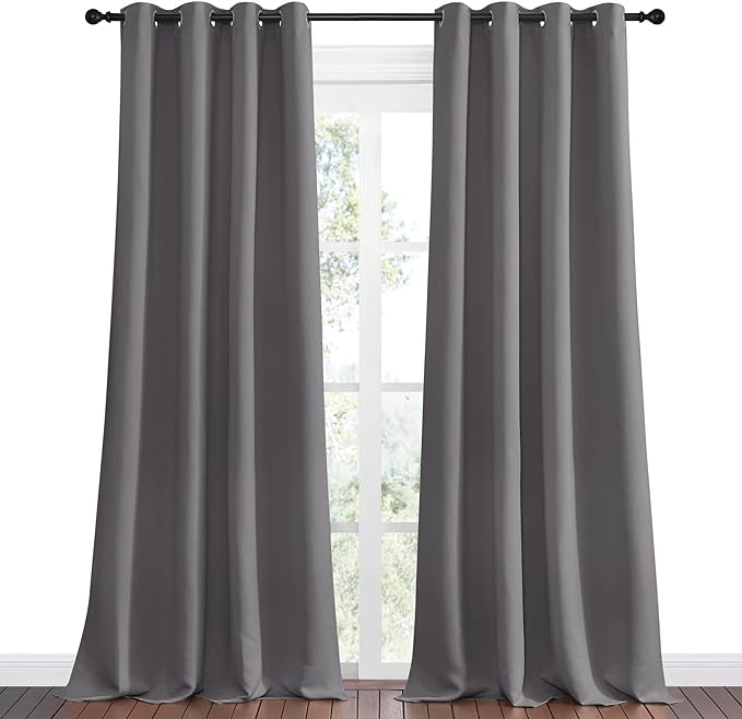 NICETOWN Bedroom Blackout Curtains Panels - Triple Weave Energy Saving Thermal Insulated Solid Grommet Blackout Draperies for Patio (1 Pair, 55 inches by 90 Inch, Grey)