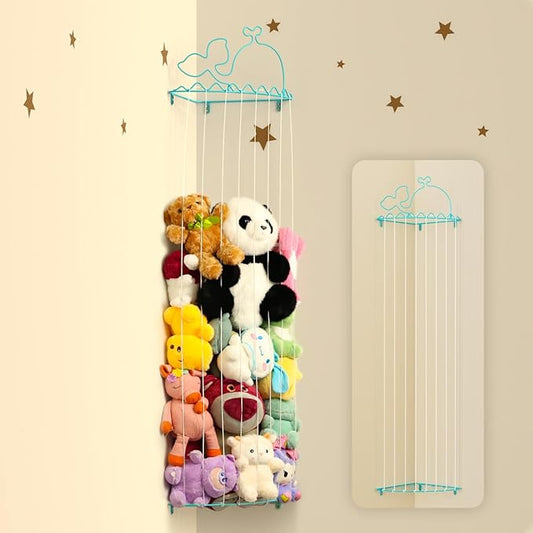 Stuffed Animal Storage,Stuffed Animal Holder with Adjustable Length,Corner Shelf for Kids Room Decor,Soft Toy Storage Organizer for Living Room,Bedroom,Nursery,Playroom,Kids Room(Sky Blue)
