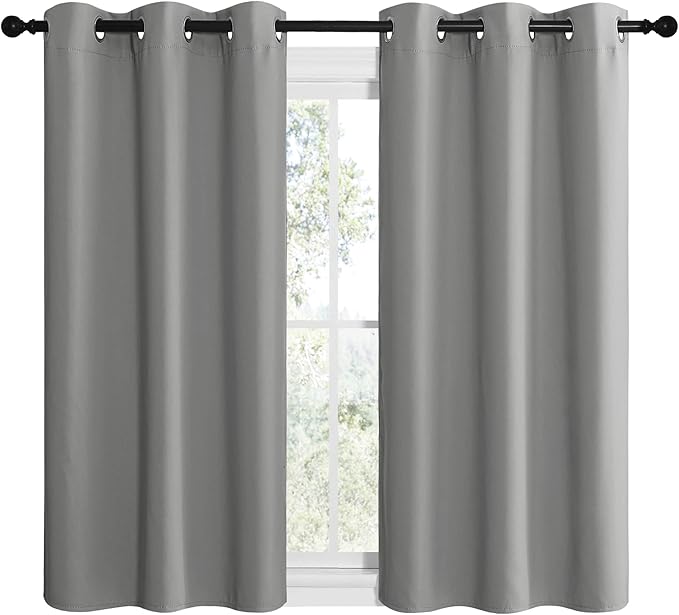 NICETOWN Thermal Insulated Grommet Blackout Curtains, Kids Window Drape Panel for Nursery, Privacy Short Curtains (Silver Grey, 2 Panels, W42 x L50 -Inch)
