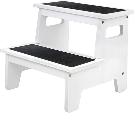 Kids Step Stools for Toddlers Bathroom Wood Toddler Step Stool Kitchen Counter Sink Baby Stepstools Bamboo Wooden Foot Bed Stool for Child Potty Training Toilet Stool Stepping Stool, White with Pads