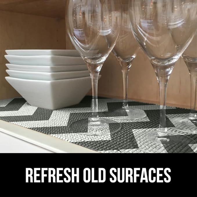 Gorilla Grip powerGRIP Drawer Shelf and Cabinet Liner, Thick Strong Hold, Non-Adhesive Liners Protect Kitchen Cabinets and Cupboard, Bathroom Drawers, Easy Install, Breathable Mat, 20" x30', Chevron
