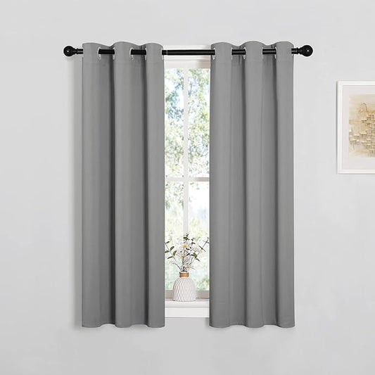NICETOWN Silver Grey Blackout Curtain Panels for Bedroom, Thermal Insulated Grommet Top Blackout Draperies and Drapes (2 Panels, W29 x L45 inches)