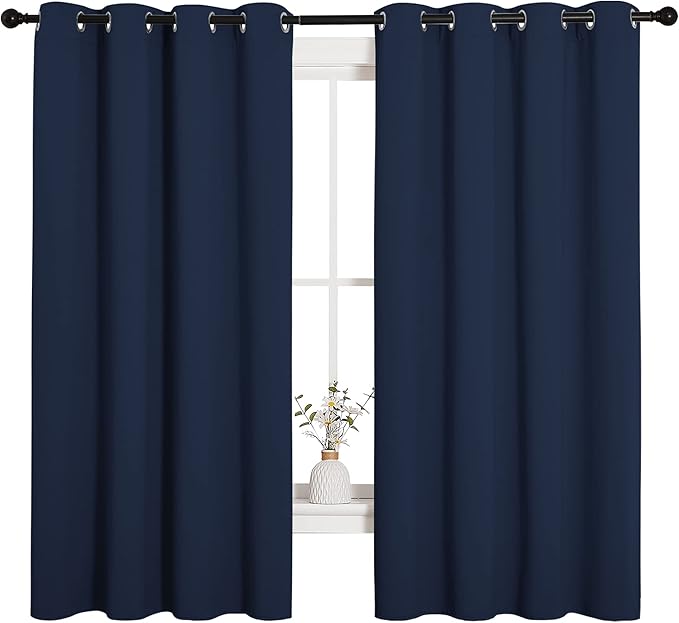 NICETOWN Blackout Draperies Curtains, All Season Thermal Insulated Solid Grommet Top Blackout Curtains/Drapes for Kid's Room (Navy, 1 Pair, 55 x 68 inches)