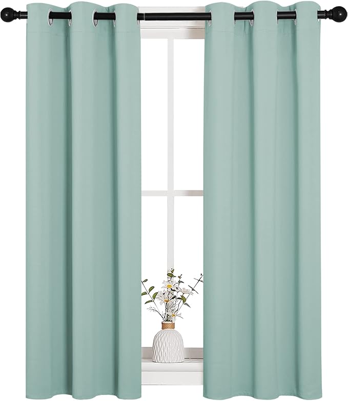 NICETOWN Thermal Insulated Curtains Blackout Draperies, Window Treatment Solid Grommet Room Darkening Drape Panels for Bedroom (Aqua Blue, Set of 2, 29 by 45 inches Long)