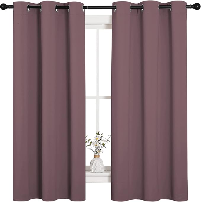 NICETOWN Dry Rose Blackout Curtains for Bedroom (1 Pair, 42 x 63 inches), Farmhouse Thermal Insulated Room Darkening Drapes for Windows