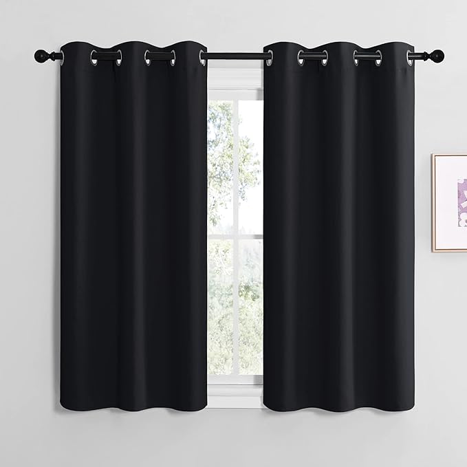 NICETOWN Halloween Blackout Draperies Window Curtain Panels, Autumn/Winter Thermal Insulated Solid Grommet Blackout Curtains/Drapes for Cafe (Set of 2, 42 inches by 50 inches, Black)