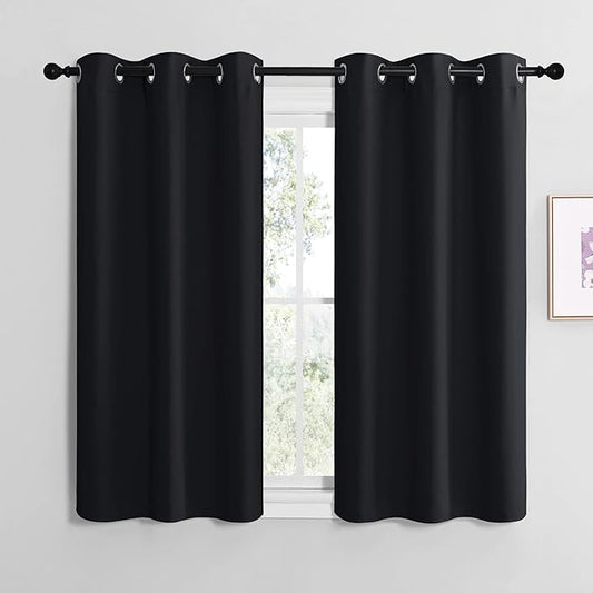 NICETOWN Halloween Blackout Draperies Window Curtain Panels, Autumn/Winter Thermal Insulated Solid Grommet Blackout Curtains/Drapes for Cafe (Set of 2, 42 inches by 50 inches, Black)