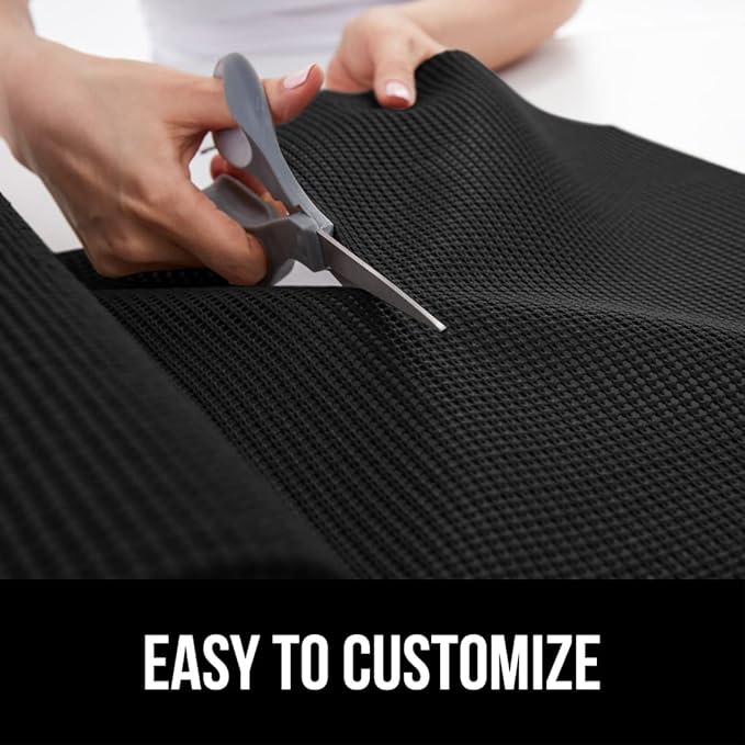 Gorilla Grip powerGRIP Drawer Shelf and Cabinet Liner, Thick Strong Hold, Non-Adhesive Liners Protect Kitchen Cabinets and Cupboard, Bathroom Drawers, Easy Install, Breathable Mat, 12" x20', Black