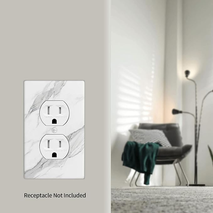 Marble Grey Wall Plate Decorative Light Switch Cover 1-Gang Single Duplex Outlet Faceplate for Kitchen Bathroom Bedroom Room Receptacle White