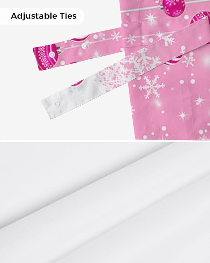 Pink Christmas Blackout Tie Up Valance Curtains for Kitchen Windows White Xmas Tree Snowflakes Pink Balls Window Toppers Balloon Shades for Living Room/Bathroom/Bedroom,1 Panel, 42" X 12", Winter