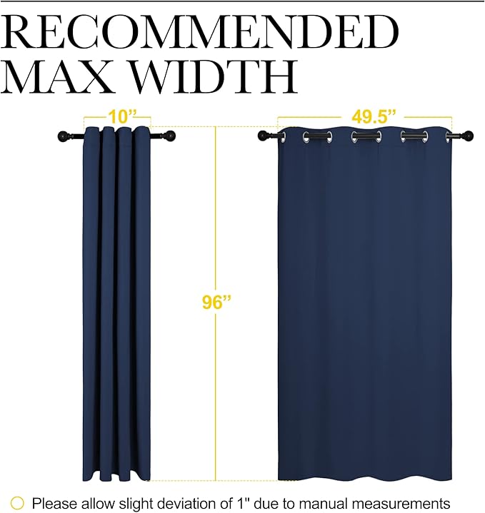 NICETOWN Navy Blackout Curtains 96" Long for Living Room, Thermal Insulated Window Treatment Light Reducing Room Darkening Drapes for Boys Kids Bedroom, Classroom, Apartment (55" W x 96” L， Set of 2)