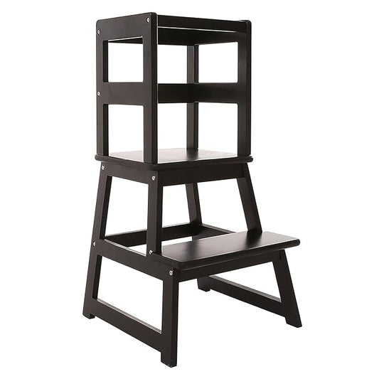 SDADI Kids Kitchen Step Stool Tower for Toddlers, Holds up to 150 lbs, w/ Safety Rail, Wide Platform Design, and 4 Anti-Slip Strips, Black