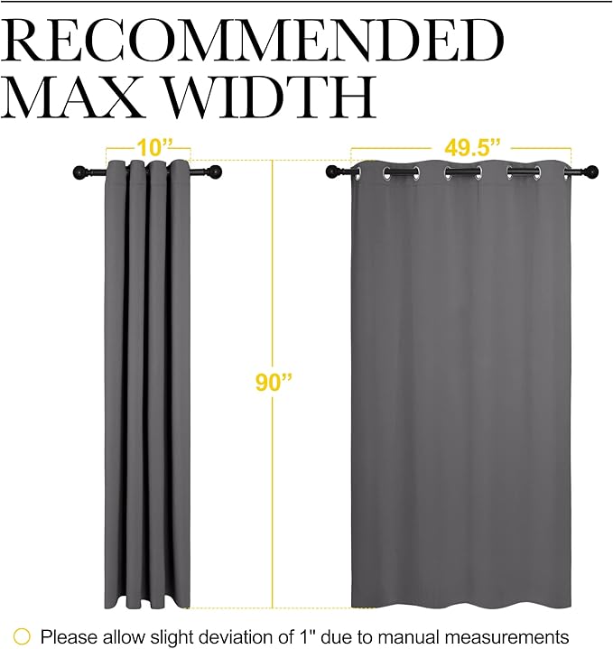 NICETOWN Bedroom Blackout Curtains Panels - Triple Weave Energy Saving Thermal Insulated Solid Grommet Blackout Draperies for Patio (1 Pair, 55 inches by 90 Inch, Grey)
