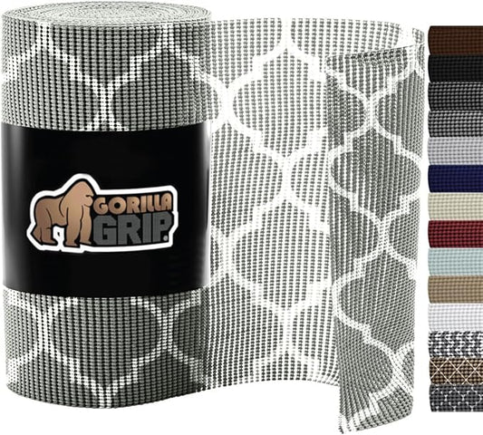 Gorilla Grip powerGRIP Drawer Shelf and Cabinet Liner, Thick Strong Hold, Non-Adhesive Liners Protect Kitchen Cabinets and Cupboard, Bathroom Drawers, Easy Install, Breathable Mat, 12" x10' Quatrefoil
