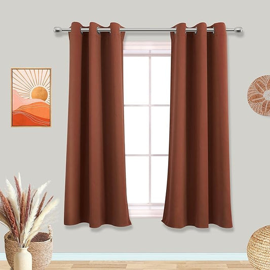 Mrs.Naturall 45 Inch Length Kitchen Curtains Set of 2 Panels Blackout Room Darkening Light Blocking Curtains for Living Room Bay Windows Rust Terracotta 34x45 Inches Long