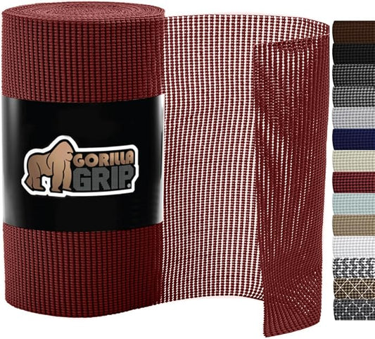 Gorilla Grip powerGRIP Drawer Shelf and Cabinet Liner, Thick Strong Hold, Non-Adhesive Liners Protect Kitchen Cabinets and Cupboard, Bathroom Drawers, Easy Install, Breathable Mat, 17.5" x10', Red